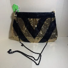 Classy Black & Gold Sequins Clutch Bag w/ Sholder Strap 10" x 7" Zipper Close