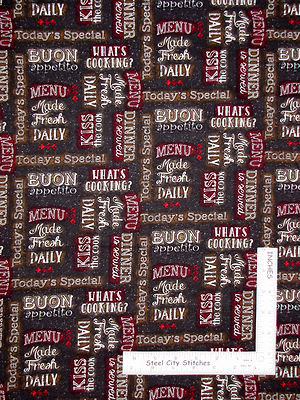 Kitchen Food Words Fabric Dinner Cooking Cotton by SPX Buon Apetito By The Yard