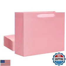 QIELSER 12 Extra Large Kraft Gift Bags - 16x6x12 Inches Pink, with Ribbon Han