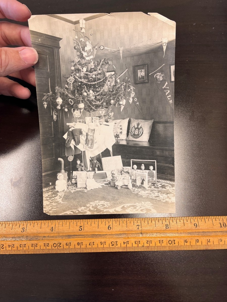 Real Photo Hartford Connecticut Christmas Decorations Yale Pennant