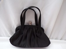 Vintage La Regale Black Evening Clutch Purse With Rhinestone Closure