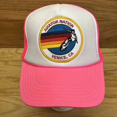 Aviator Nation Signature Venice Vintage Nylon Trucker Hat Neon Pink Logo Patch Aviator Nation Signature Vintage Low Rise Trucker Hat  main image 4