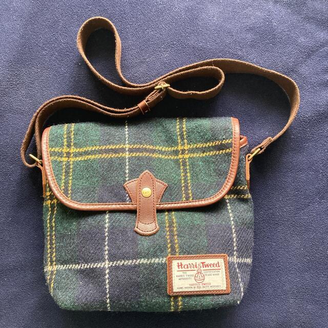 Heming'S Leather/Harris Tweed Shoulder Bag Blue-Green Tartan Check Unisex Knit W