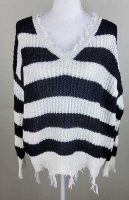 Hem & Thread Anthropologie Women's Raw Edge V Neck Sweater Size M