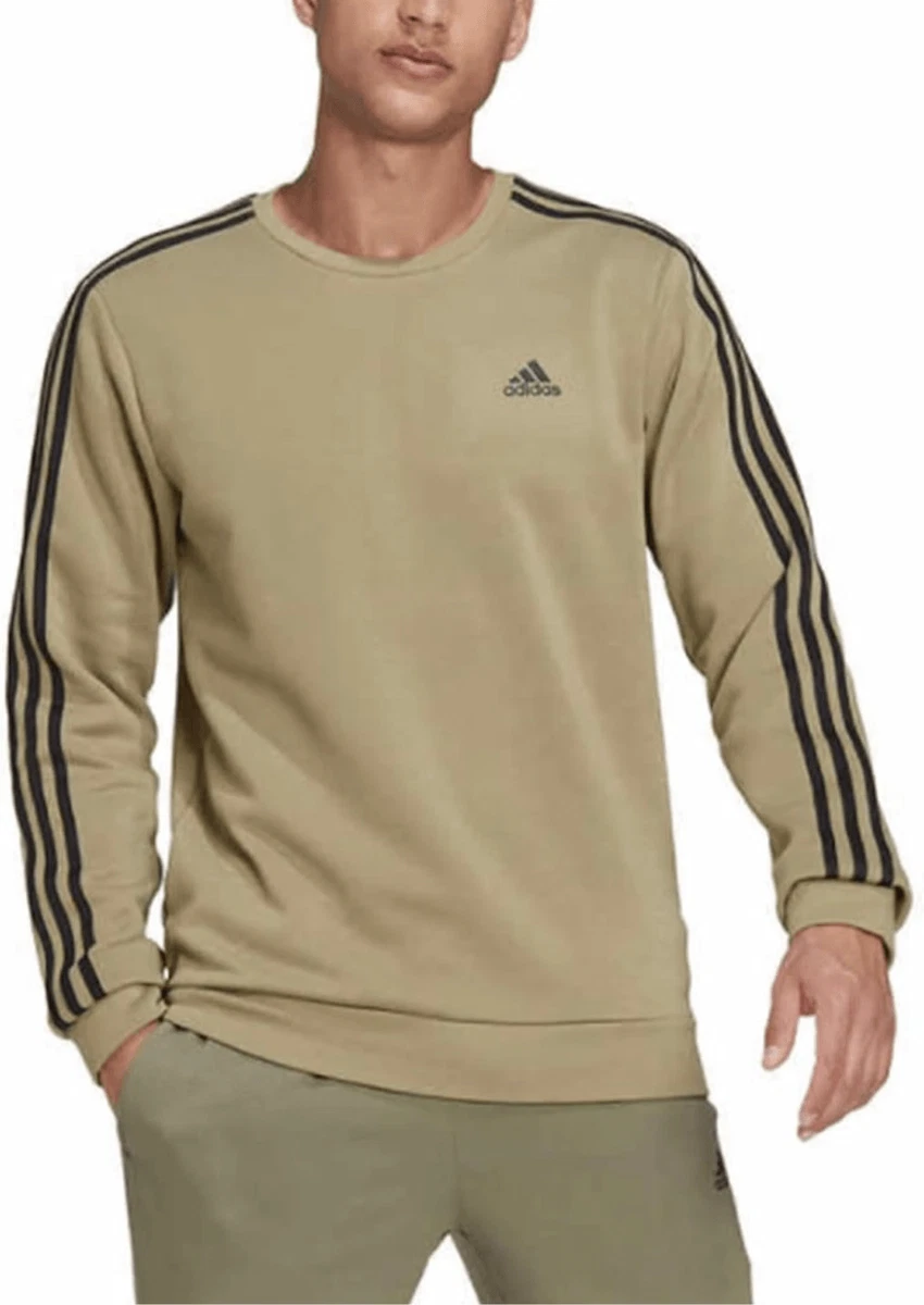 adidas Men s Athletics Essential 3 Stripe Crew Pullover Sweatshirt Green Size XL
