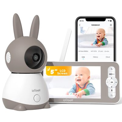 ieGeek Babyphone mit Kamera WLAN 2K Pan/Tilt Kamera mit 5'' Farbdisplay 350°/55°