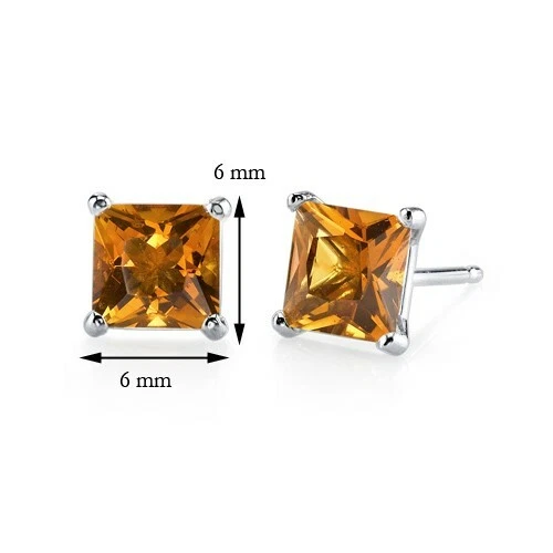 Aretes de citrino naranja corte princesa de 1,86 quilates en oro blanco de 14 k Foto 3 de 4