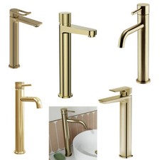 Brushed Brass Tall Hi Rise Mono Basin Bathroom Tap Freestanding Basin Designer
