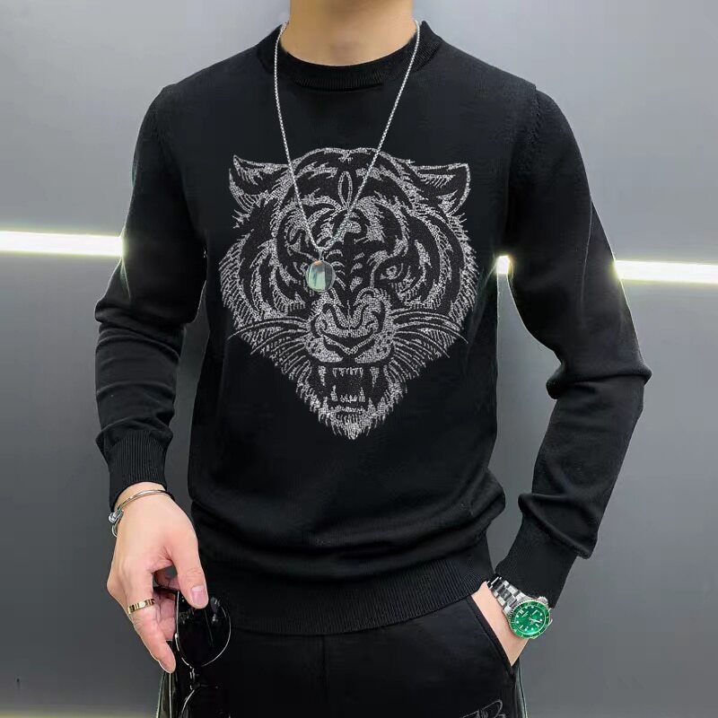 Warm Sweater Hoodie Rhinestone Black 