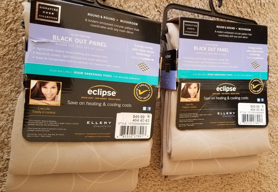 2  blackout window panels by Eclipse grommet. round design. mushroom color NIP  - Image 3 of 3