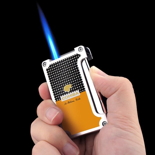 New Yellow Windproof Butane Lighter Jet Flame Gas Torch Cigar with Punch - Picture 3 of 8
