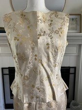 VTG Gold Metallic 2 Piece Satin Floral Brocade 60's Evening Skirt and Top Sz M