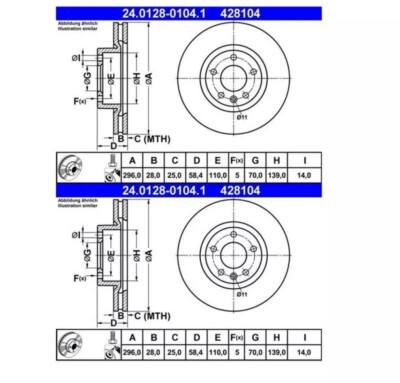 2x ATE 24.0128-0104.1 Bremsscheibe für Opel Omega A Omega A Caravan Omega B