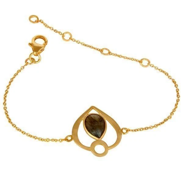 18K Yellow Gold Plated Sterling Silver Labradorite Gemstone Bracelet Jewelry - Image 2 of 2