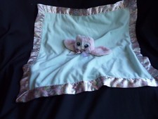 BEARINGTON BABY pink green paisley OWL SECURITY BLANKET LOVEY W/ RATTLE plush