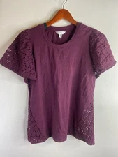 Women’s Time and Tru Eyelet Sleeve Knit Top Purple Size S 4-6
