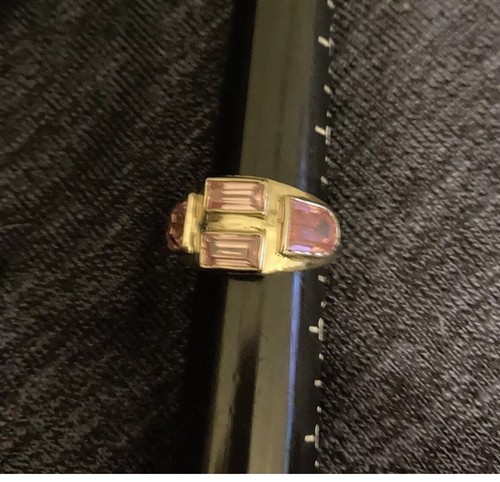 Gorgeous 925 Sterling Gold Colored Pink Topaz Ring Size 9 - Picture 2 of 3