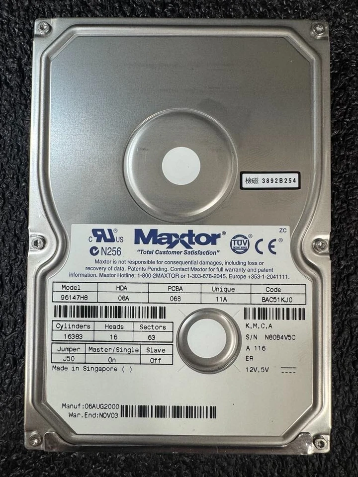 Maxtor BAC51KJ0 96147H8 61,4GB 5.4K RPM 2MB Ultra-ATA/100 HDD 3.5" - Image 2 of 4