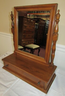 VINTAGE ETHAN ALLEN NUTMEG MAPLE SHAVING MIRROR, CHEVAL STYLE