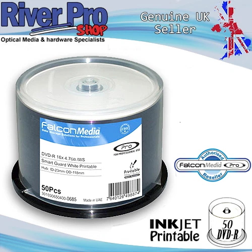 50 Falcon Media DVD-R Smart Guard Inkjet White Printable (16x) 4.7GB 1 x 50pk - Image 2 of 2