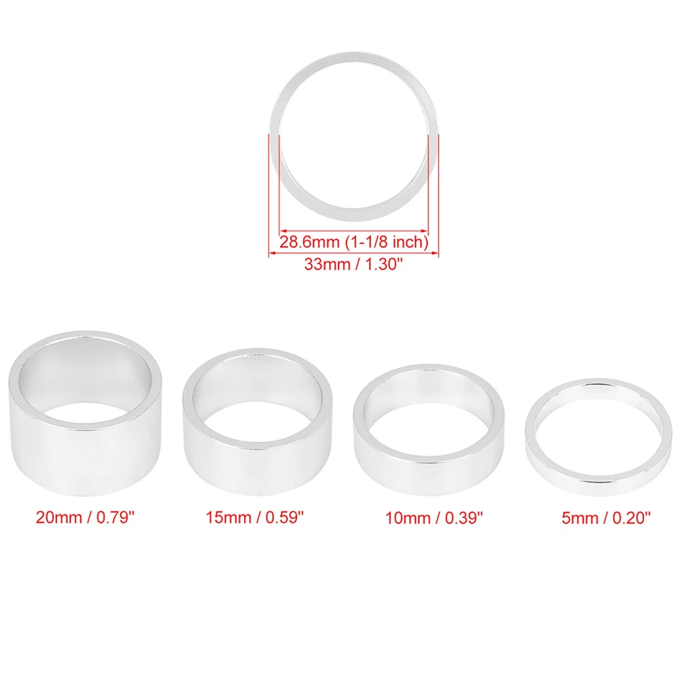 Lot 4 rondelles fourche entretoise tige guidon vélo 5/10/15/20 mm aluum - Photo 3/4