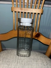 Vtg Anchor Hocking Glass Refrigerator Bottle 1 Qt. Juice Container Jar Ribbed 9”