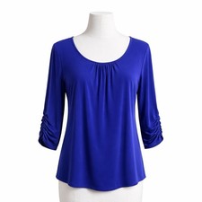 Susan Graver Liquid Knit Ruched Sleeves Tunic Small Royal Violet Blue Stretch