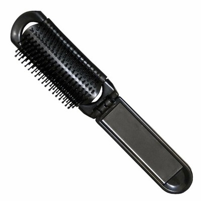 Eurostil Plegable Negro Negro Cepillo De Pelo Con Espejo Negro Negro