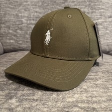 POLO Ralph Lauren Men's Cotton Adjust Dad Baseball Cap Olive w/ White Small Pony