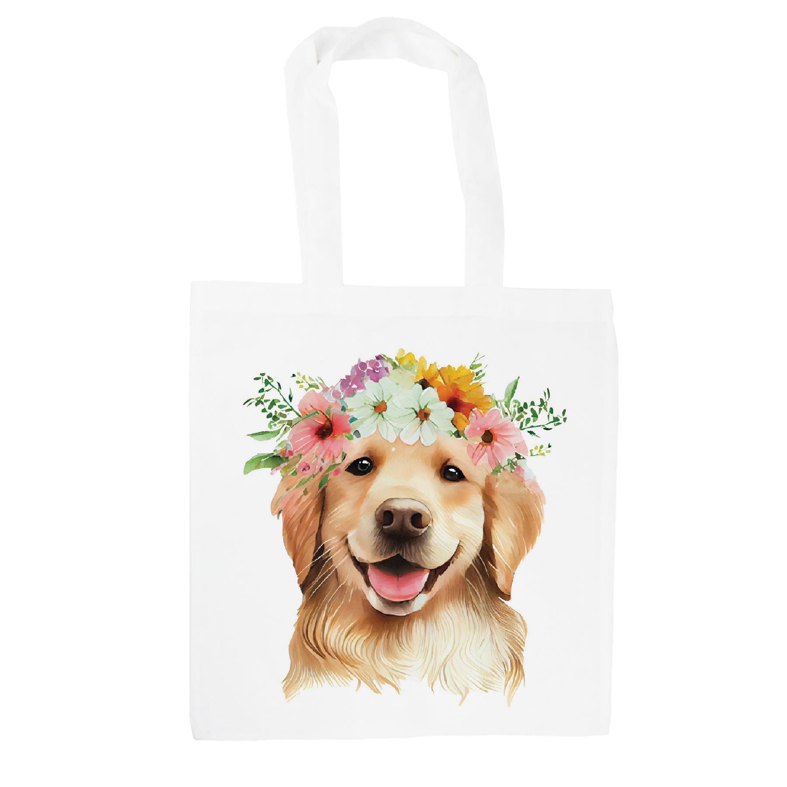 Flower Crown Golden Retriever Tote Bag - Floral Shopping Bag Gift for Dog Lovers