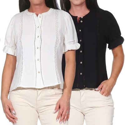 Vero Moda Damen Kurzarm Musselin-Bluse Damenbluse Boho Oberteil Top VMNatali 2/4