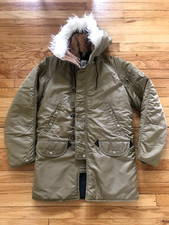 Vintage Military Parka Flight Jacket N-3B Small Tan Khaki Made in USA Greenbrier