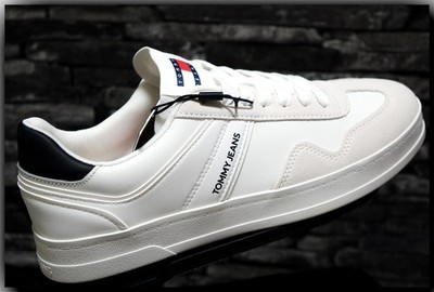 Tommy Hilfiger Jeans Herren Schuhe Sneaker Schnürschuh  Leder Textil  White NEU!