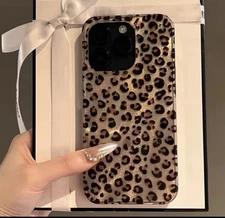 For iPhone 16 15 Pro Max 14 13 12 11 X 7 8 Cute Leopard Brown Phone Holder Case