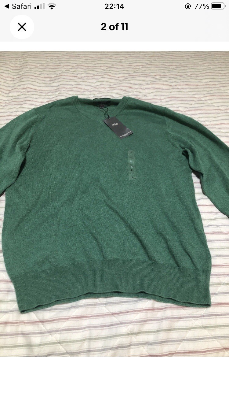 Men’s Extreme Rare BNWT Green M&S Green Pure Cotton Regular Heavy Jumper, Size L image 2