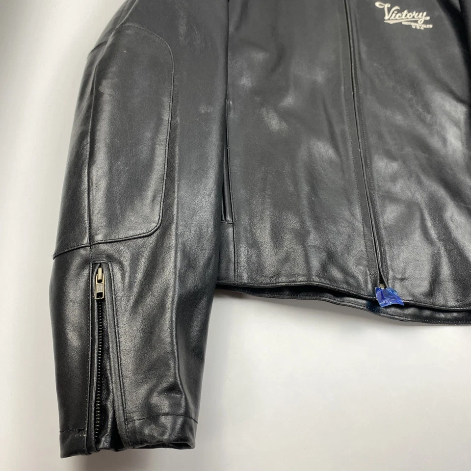 Chaqueta de Cuero G2U Victory Motorcycles Grande Negra Longitud Media Nueva de Lote Antiguo Foto 4 de 4