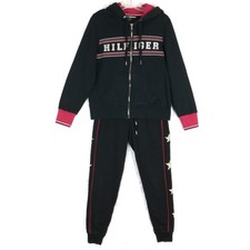 Tommy Hilfiger Womens Jogger Hoodie Sweatshirt Set Black Stars Full Zip Sport S