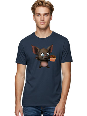 Bat-With-Cupcake Mens Graphic Tee, 100% Cotton, Casual Summer Wear