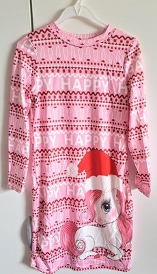 Langes Kleid - rosa, Pony- & Weihnachtsmuster - Langarm