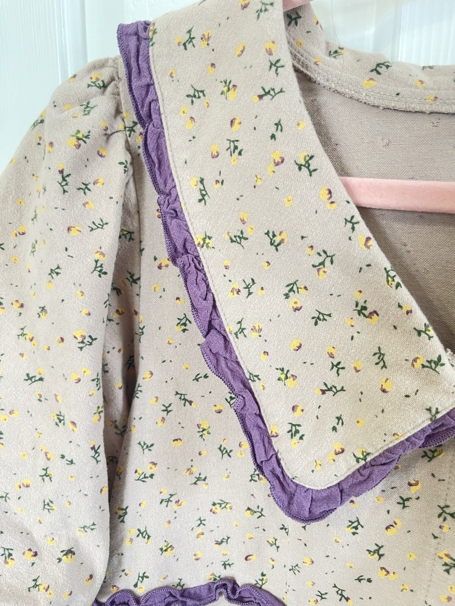 Easel Boutique Beige Medium Dress Purple Floral  Peter Pan Collar NWT Cotton View 3