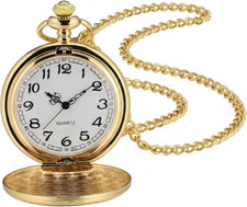 Smooth Vintage Pocket Watch with Chain Gold