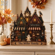Personalized Haunted House Family Name Halloween Wooden Block Decor