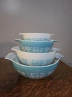 PYREX Cinderella Butterprint Mixing Bowl Set Turquoise/White Glass, 4-Piece