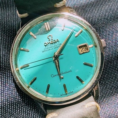 Vintage 1966 Omega Constellation Chronometer 34mm Watch w/ Tiffany Blue Dial