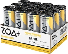 ZOA+ Pre-Workout Energy Drink - Zero Sugar - Pineapple Passion Fruit (12 Cans)