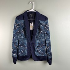 INC International Concepts Size MED Blue Paisley Shawl Collar Blazer Jacket NEW