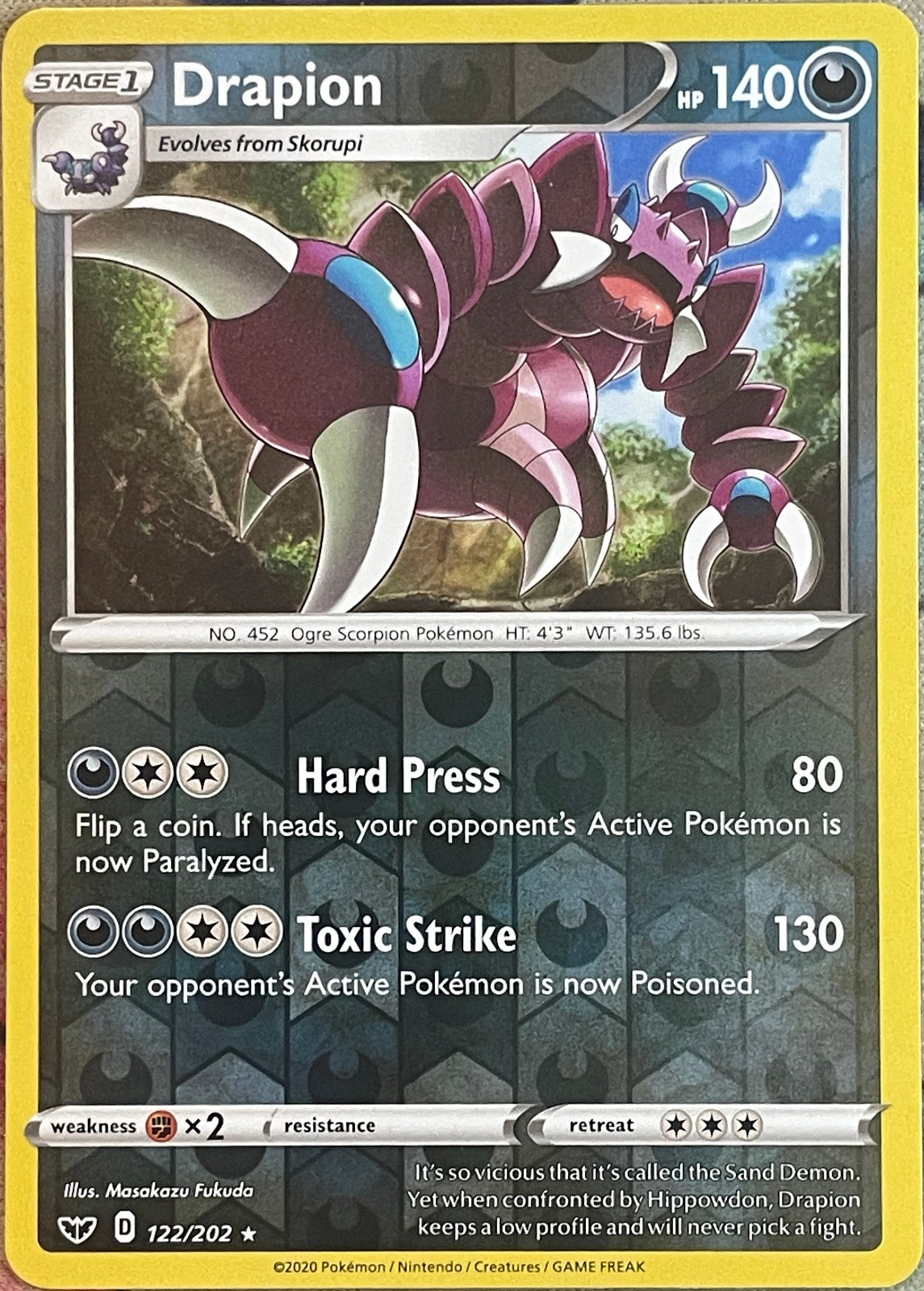 Drapion Reverse Holo Rare - 122/202 - Sword & Shield Base Pokemon 2020