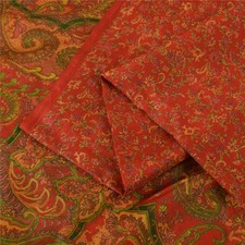 Sanskriti Vintage Sarees Orange Indian Pure Silk Printed Sari 6Yd Craft Fabric