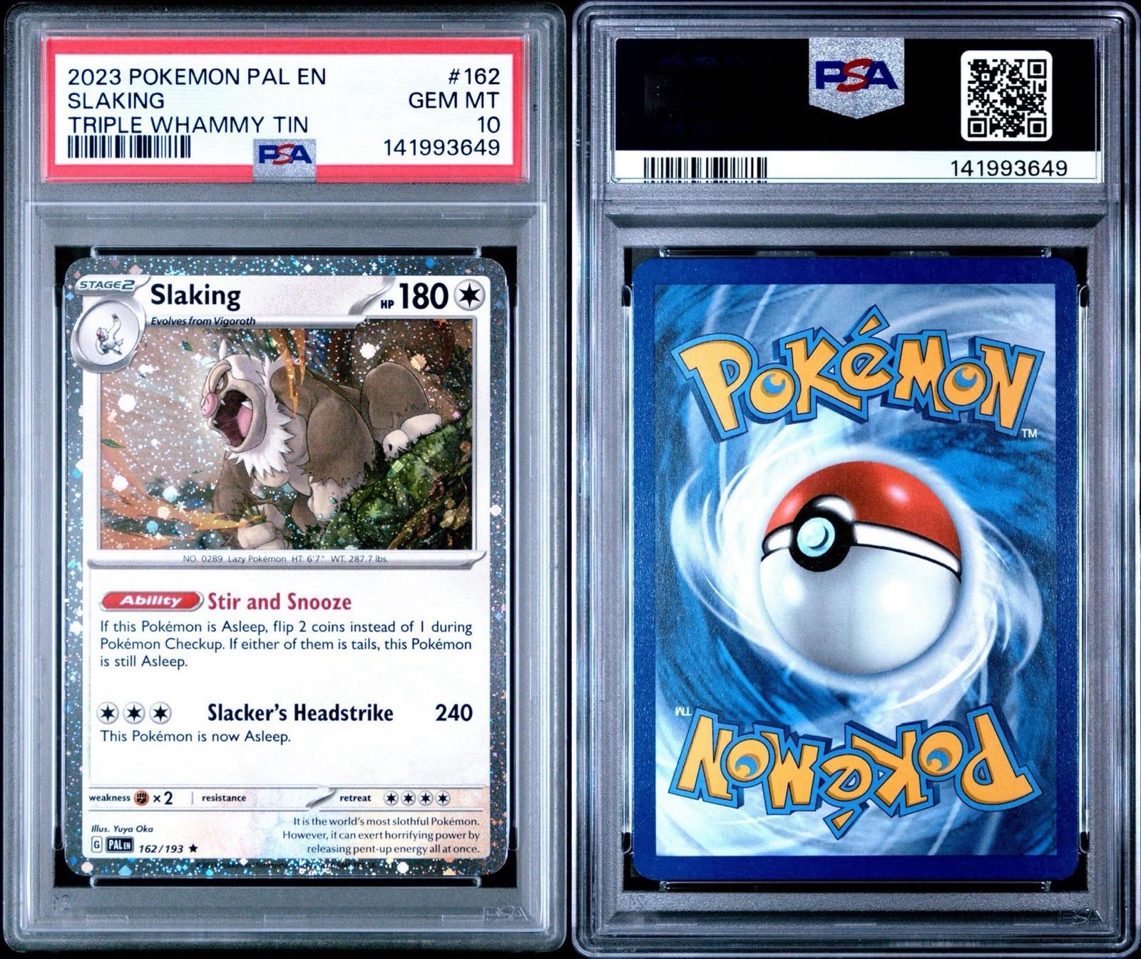 2023 POKEMON PAL EN-PALDEA EVOLVED TRIPLE WHAMMY TIN #162 SLAKING PSA 10