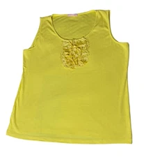 Basler Tank Top Silk Floral Cluster Appliqué Size 48 (45.5” Chest) Yellow Preppy